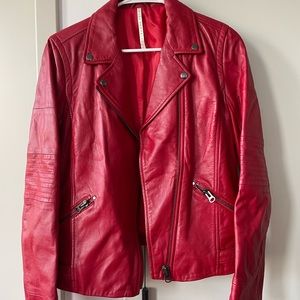 Red moto leather jacket